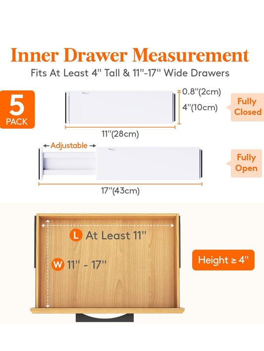 Adjustable Drawer Dividers – 5 Pack | Expandable Organizer for Kitchen, Dresser, and Office