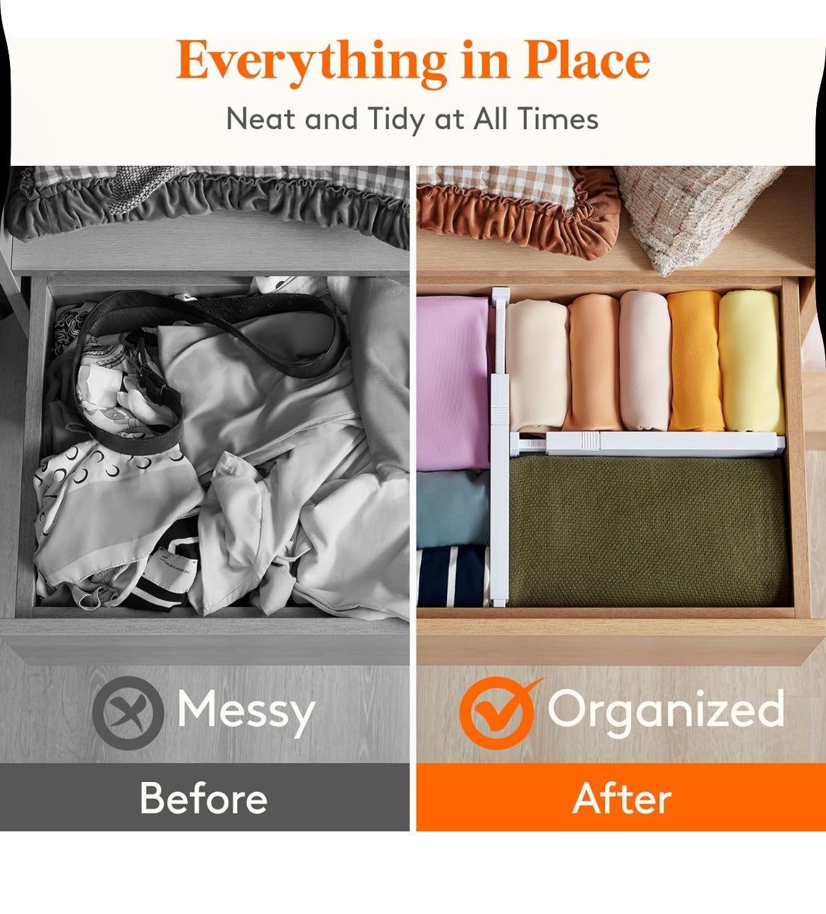 Adjustable Drawer Dividers – 5 Pack | Expandable Organizer for Kitchen, Dresser, and Office