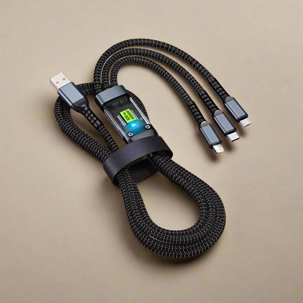 100W USB Charging Cable 3 In 1 Universal USB-C, Lightning, Micro USB