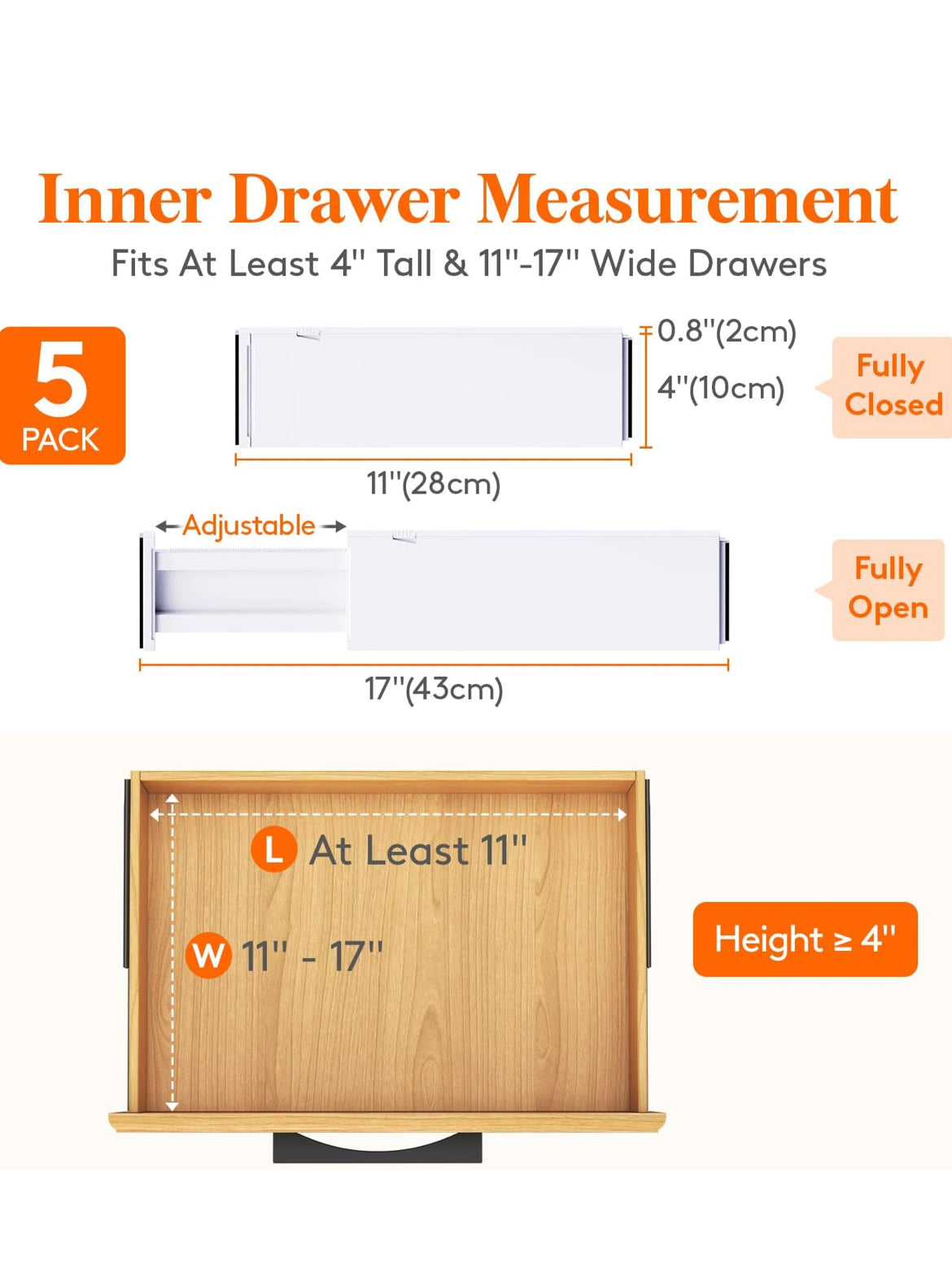 Adjustable Drawer Dividers – 5 Pack | Expandable Organizer for Kitchen, Dresser, and Office