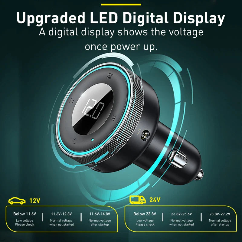Bluetooth 5.0 FM Transmitter with Fast USB Charger