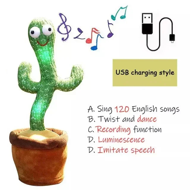 A talking cactus toy that can be charged, recorded, and repeated. Suitable for Spanish, English, and Arabic  voice changer