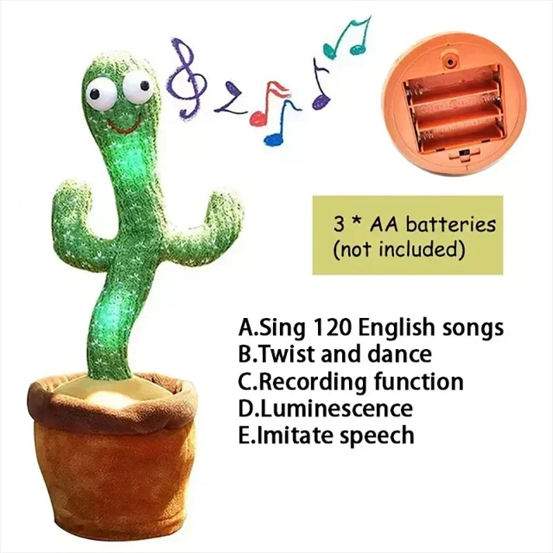 A talking cactus toy that can be charged, recorded, and repeated. Suitable for Spanish, English, and Arabic  voice changer